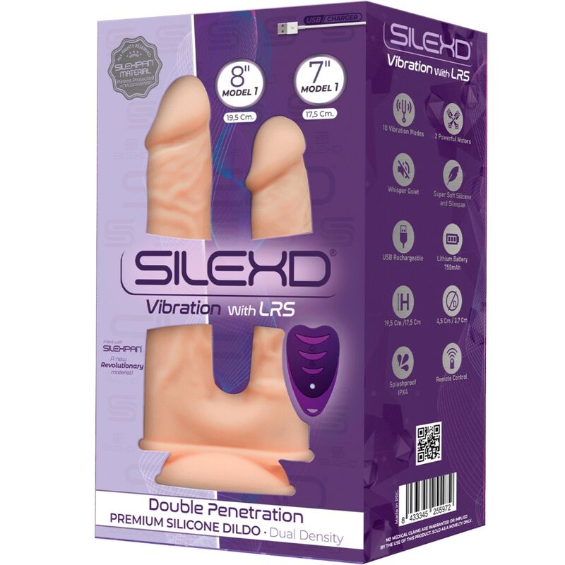 Silexd - Modelo 1 Vibrador de Dupla Penetração de Pênis Realista Premium Silexpan Controle Remoto de Silicone 17.5 / 19.5 cm