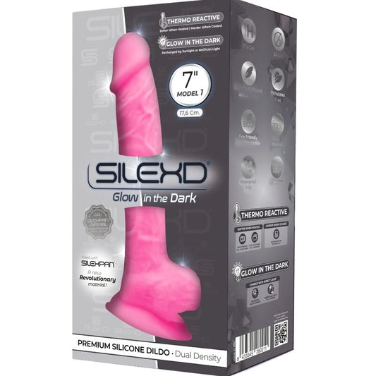 Silexd Modelo 1 Pene Realista Premium Silicona Silexpan Rosa Fluorescente 17.5 Cm
