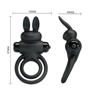 Pretty Love - Vibrador III Anel de Coelho para Pênis Preto
