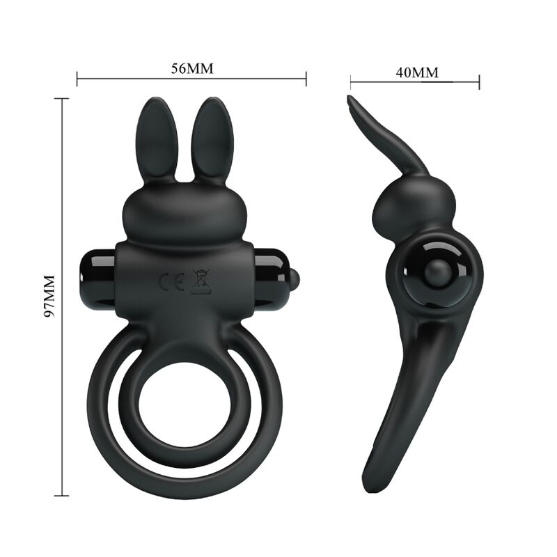 Pretty Love - Vibrador III Anel de Coelho para Pênis Preto