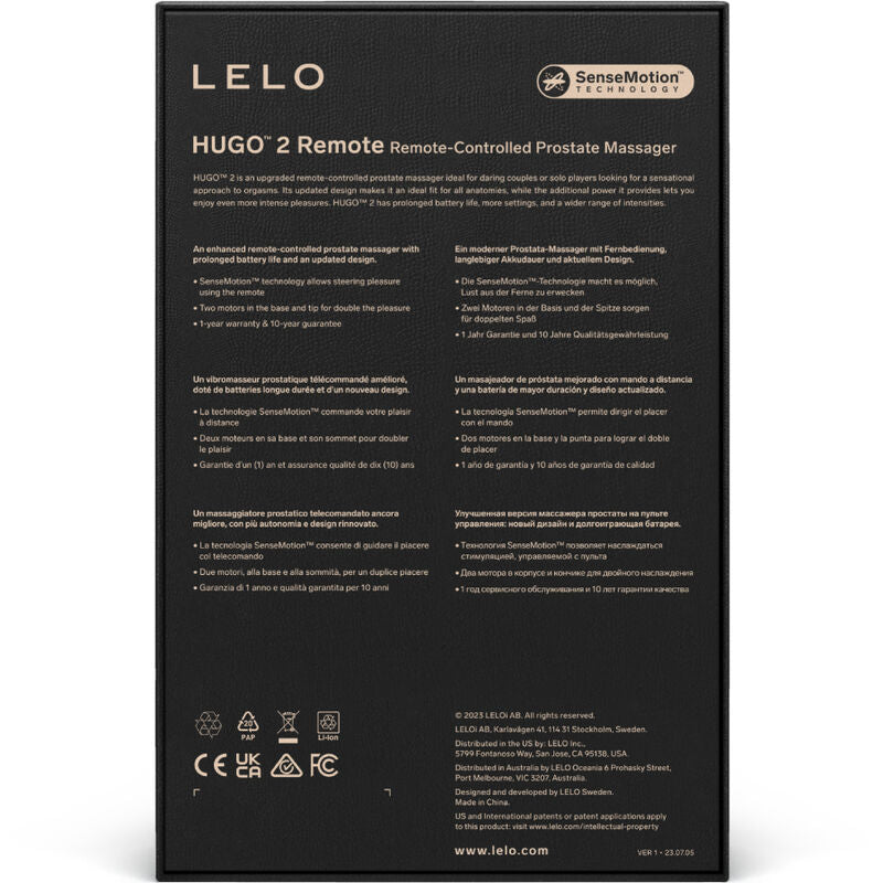 Lelo Hugo 2 Massager de Próstata Controle Remoto Preto