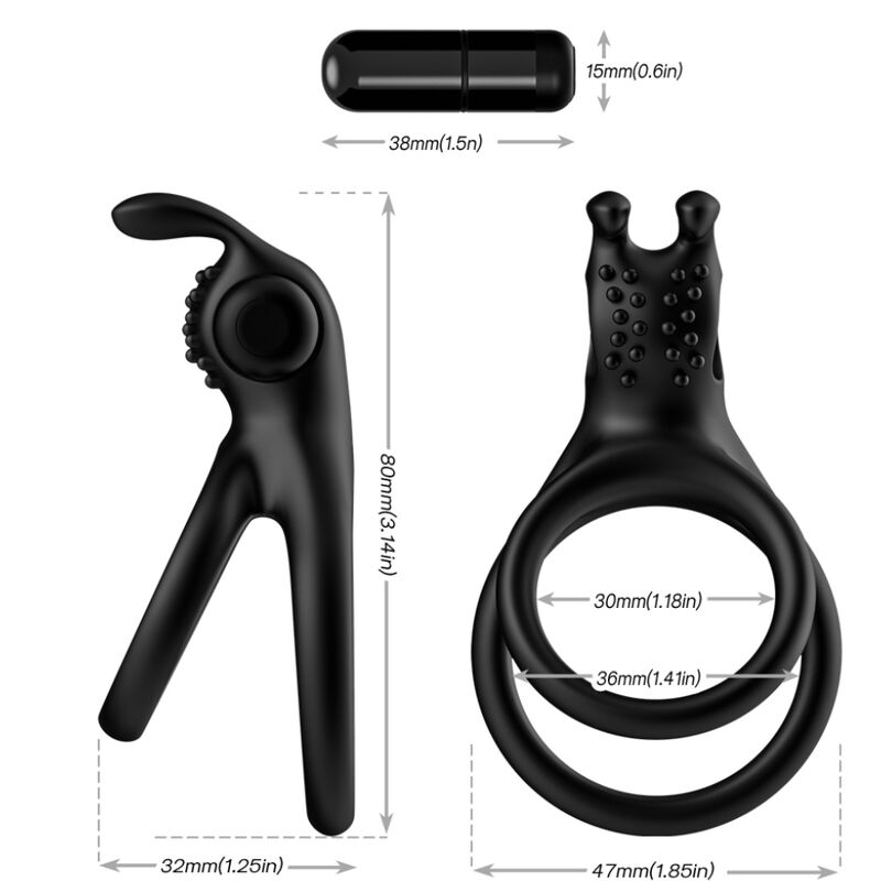 Armony - Anel Vibrador Duplo Viajante para Casais Coelho Preto
