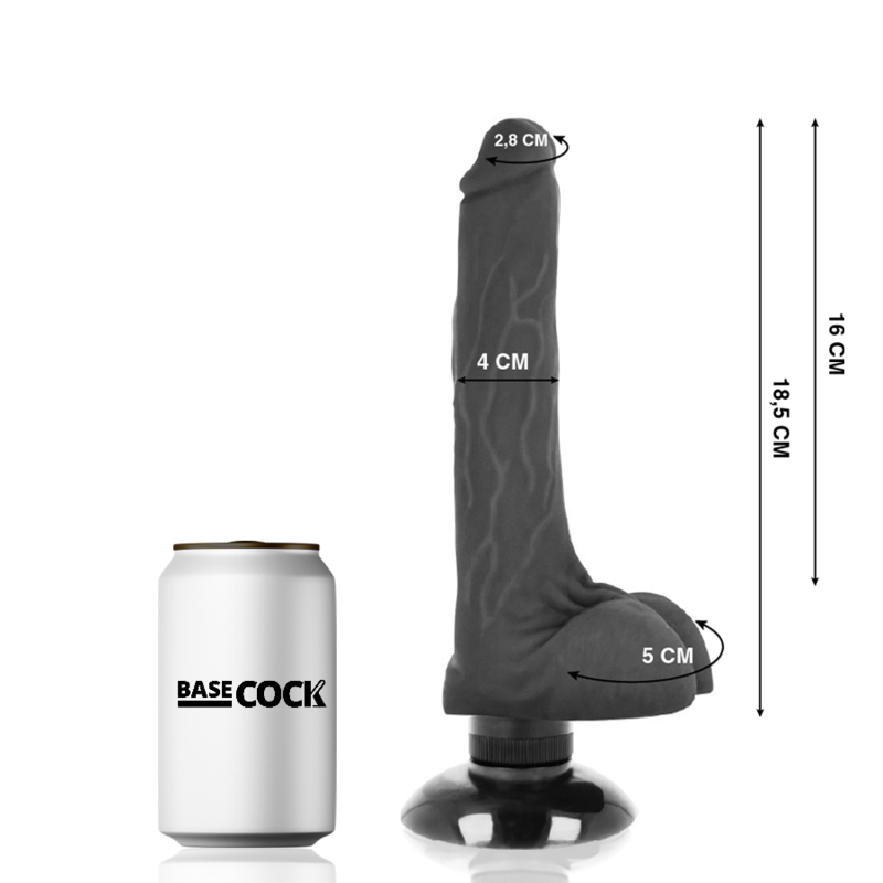 Basecock - Vibrador Realístico 2-1 Preto 18.5 cm -O- 4 cm