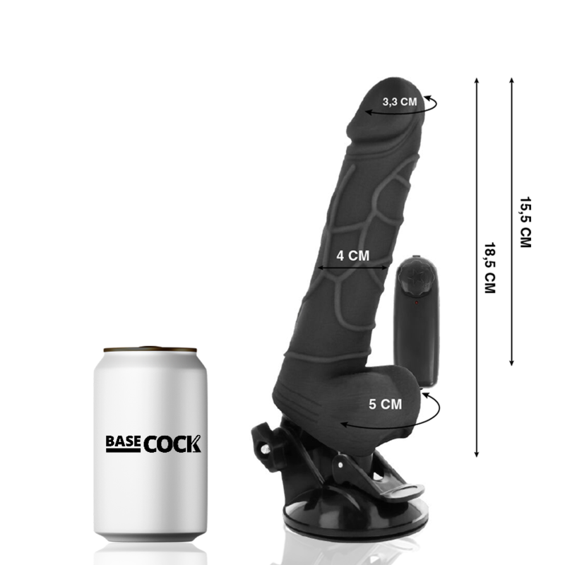 Basecock - Control Remoto Vibrador Realista Negro 18.5 cm -O- 4cm