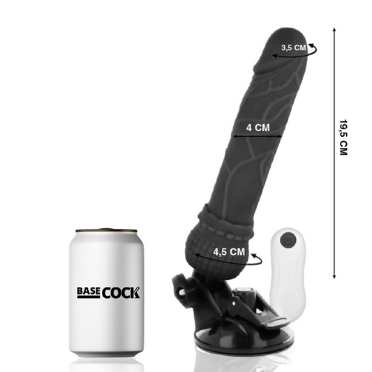 Basecock Vibrador de Control Remoto Realista Negro 19.5 Cm -o- 4 Cm