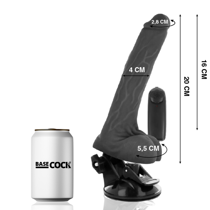 Basecock Vibrador Realista de Control Remoto Negro Con Testículos 20 cm -ø- 4 cm