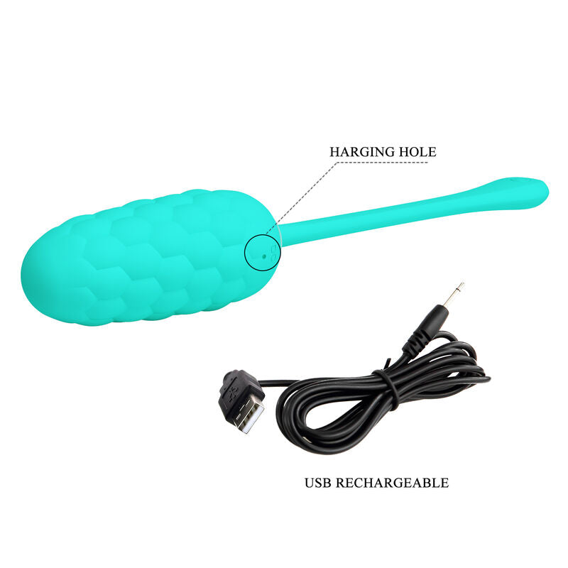 Pretty Love Huevo Vibrante Con Textura Marina Recargable Aqua Green