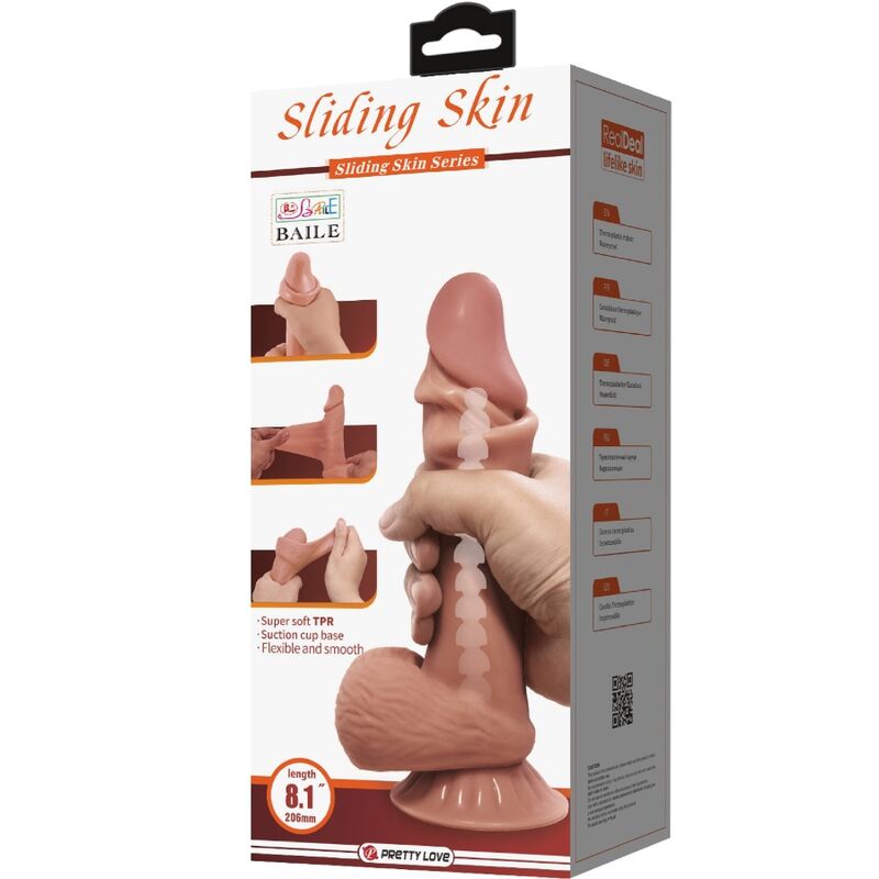 Pretty Love - Serie Sliding Skin Dildo Realista Con Ventosa Deslizante Piel Marrón 19,4 cm