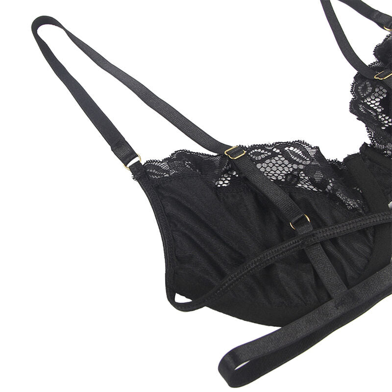 Subblime - Conjunto de 3 Peas Suti + Tanga + Liga de Renda Preto S/M
