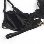 Subblime - Conjunto de 3 Piezas Sujetador + Tanga + Liguero de Encaje Negro L/XL