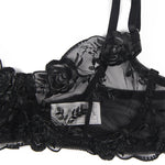 Subblime - Conjunto de 3 Peças Sutiã + Tanga + Liga Estampado Floral Preto S/M