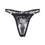 Subblime - Conjunto de 3 Peças Sutiã + Tanga + Liga Estampado Floral Preto S/M