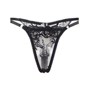 Subblime - Conjunto de 3 Peças Sutiã + Tanga + Liga Estampado Floral Preto S/M