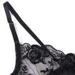 Subblime Conjunto de 3 Piezas Sujetador + Tanga + Liga Estampado Floral Negro L/xl