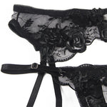 Subblime Conjunto de 3 Piezas Sujetador + Tanga + Liga Estampado Floral Negro L/xl