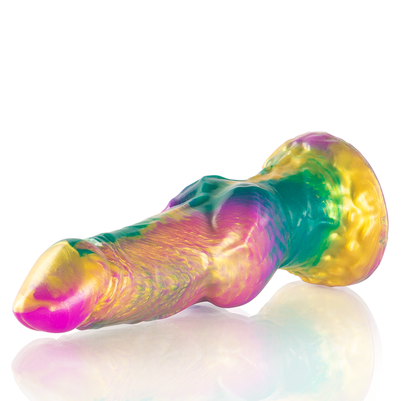 Dildo épico Iris con testículos de placer arcoíris