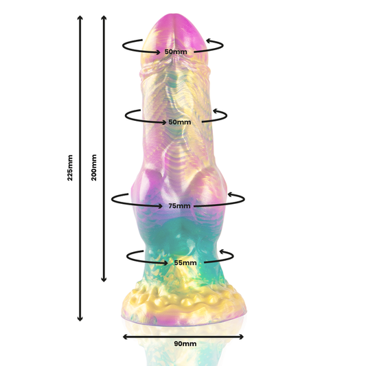 Dildo épico Iris con testículos de placer arcoíris