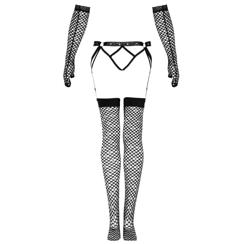 Livco Corsetti Fashion Conjunto Nemalia Liga + Meias + Luvas Pretas