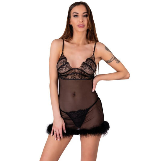 Livco Corsetti Fashion Conjunto Zerunam Babydoll + Tanga Negra