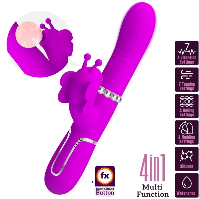 Pretty Love Vibrador Coelho Multifunções 4 Em 1 Borbolete Fúcsia