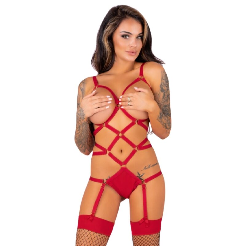 Livco Corsetti Fashion Thiara Lc 20213 Conjunto Body + Medias Rojas S/m