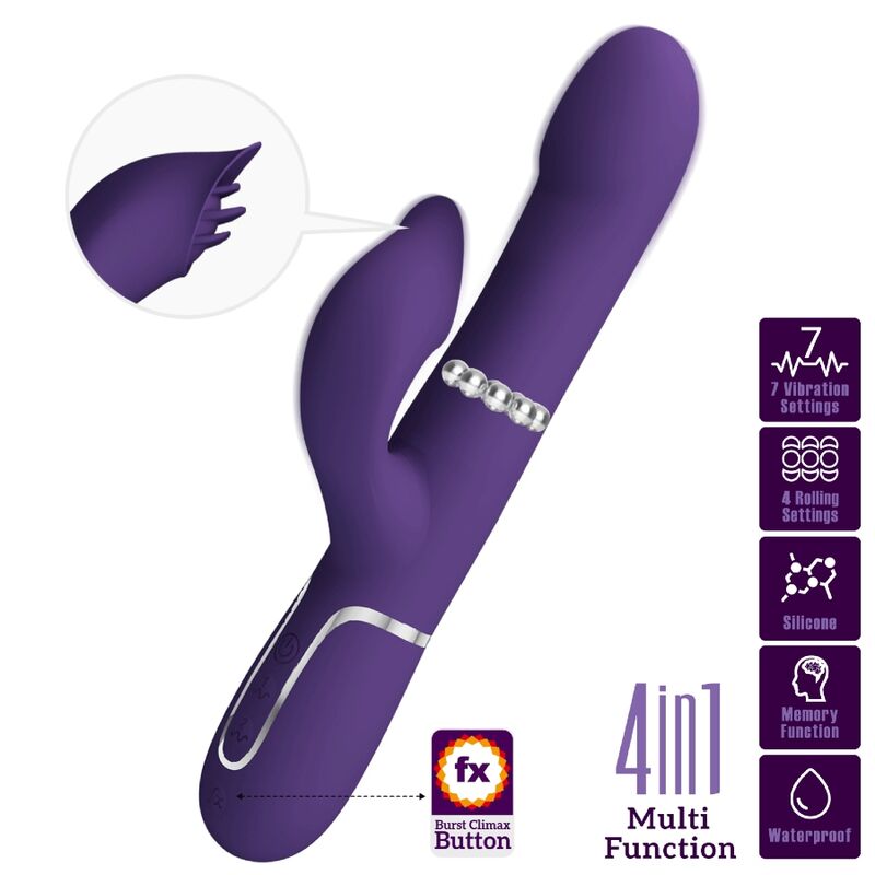 Pretty Love Zalin Vibrador de Conejo Perlas 4 En 1 Morado