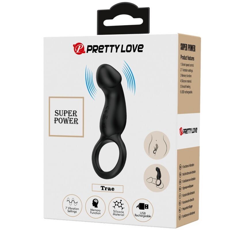 Pretty Love - Trae Anel Vibratório com Estimulador Preto
