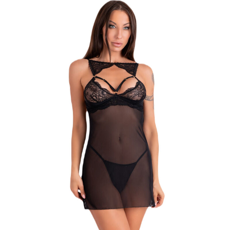 Livco Corsetti Fashion Krolina Lc 90734 Chemise + Tanga Preta S/m