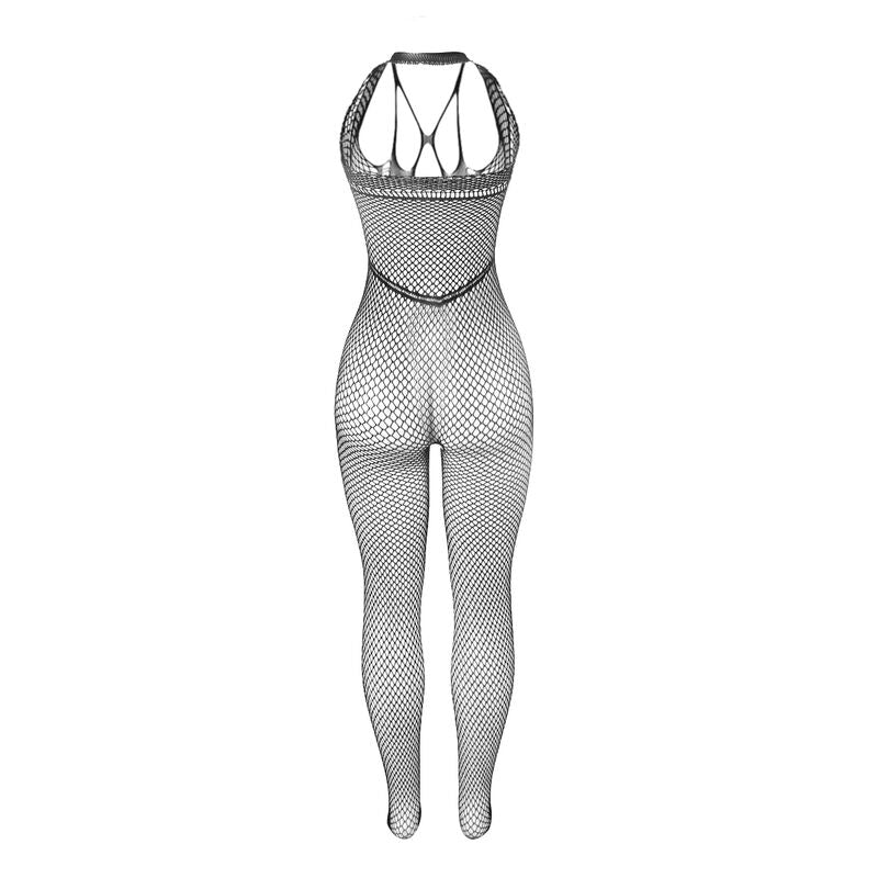 Subblime - 951788 Bodystocking Largo de Rejilla Con Tiras En El Pecho y En La Espalda Negro Talla Única