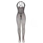 Subblime - 951788 Bodystocking Largo de Rejilla Con Tiras En El Pecho y En La Espalda Negro Talla Única