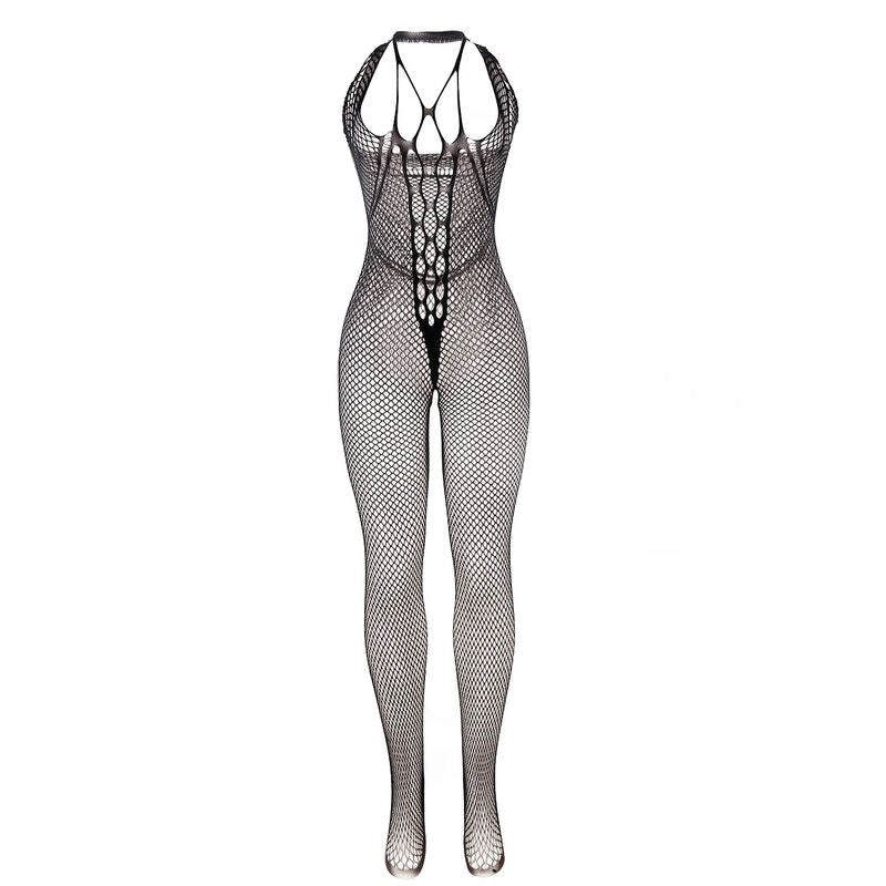 Subblime - 951788 Bodystocking Largo de Rejilla Con Tiras En El Pecho y En La Espalda Negro Talla Única