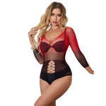 Subblime - 952259 Vestido de Rede Elstica de Manga Longa Com Degradê Vermelho e Preto Tamanho Único