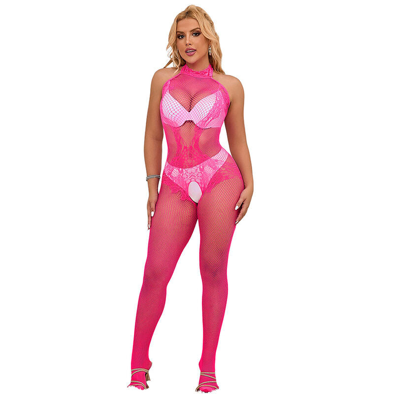 Subblime - 952389 Bodystocking Sem Fundo de Rede e Renda Com Gola Alta Rosa Tamanho Único