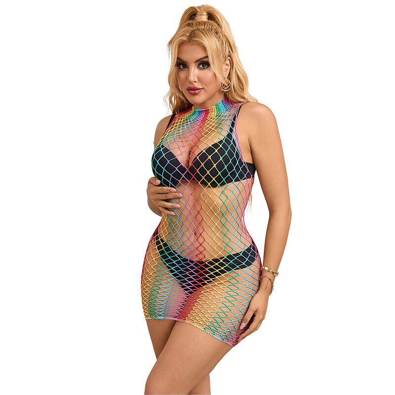 Subblime - 952433 Vestido de Red de Malla de Cuello Alto Sin Mangas Arco Iris Talla Única