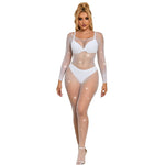 Subblime 952396 Bodystocking de Red Con Diamantes Manga Larga Blanco Talla Única