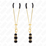 Kink - Horquillas finas doradas con 3 abalorios de cristal negros 7 cm