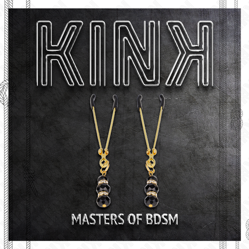 Kink - Horquillas finas doradas con 3 abalorios de cristal negros 7 cm