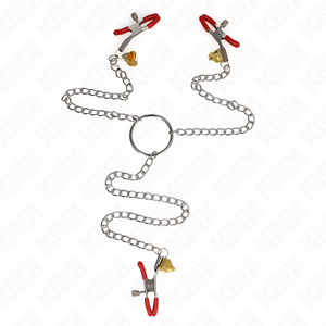 Kink - Bell Triple Nipple and Clit Camps Vermelho com Corrente 30 cm