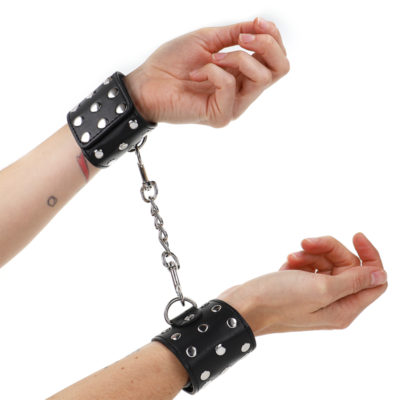 Kink - Retenciones de Muñeca con Snap Fasten Completo de Remaches Negros Ajustables 19-24 cm X 5,5 cm