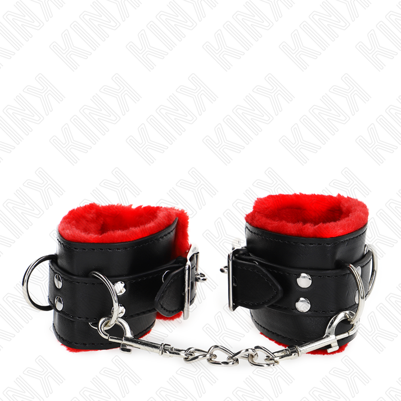 Kink - Puño Forro de Piel con Agujeros Cuadrados Cinturón Rojo y Negro Ajustable 17-29 cm X 6 cm