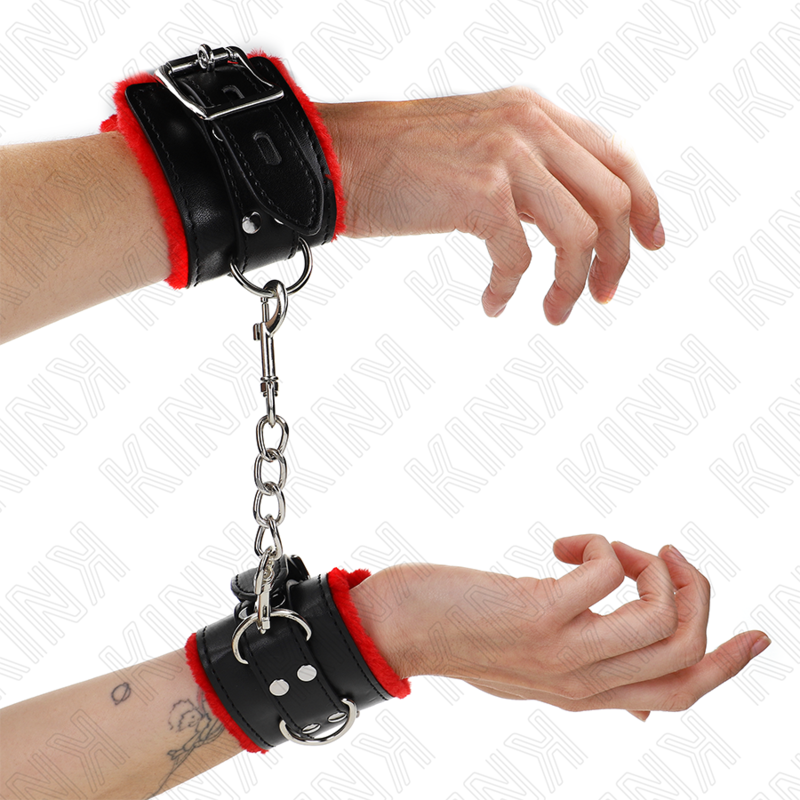Kink - Puño Forro de Piel con Agujeros Cuadrados Cinturón Rojo y Negro Ajustable 17-29 cm X 6 cm