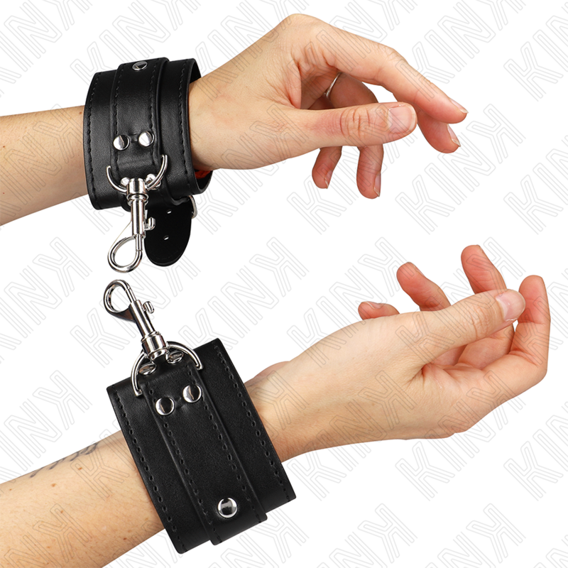 Kink - Muñequeras de Mazmorra con Bloqueo Negras Ajustables 21-28 cm X 5,5 cm