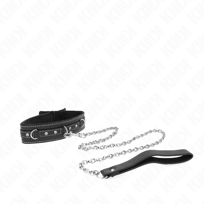 Kink - Collar de cuero PVC con cinturón de 105 cm y remache de estrás de 41,5 x 4 cm