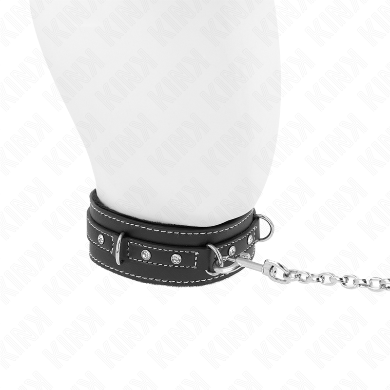 Kink - Collar de cuero PVC con cinturón de 105 cm y remache de estrás de 41,5 x 4 cm