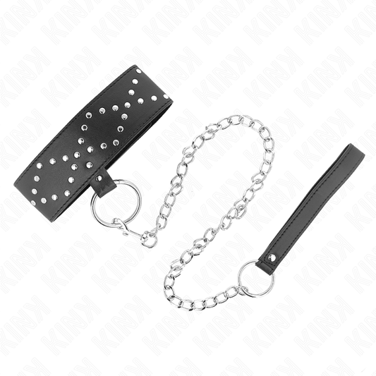 Kink - Colar 65 cm Com Trela Com Pregos Prata Modelo 3 Ajustável 36-43 cm X 5 cm