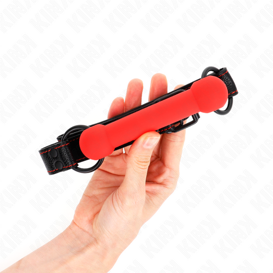 Kink - Mordaça de Osso Com Alça de Couro Vermelha Ajustável 41-57 cm