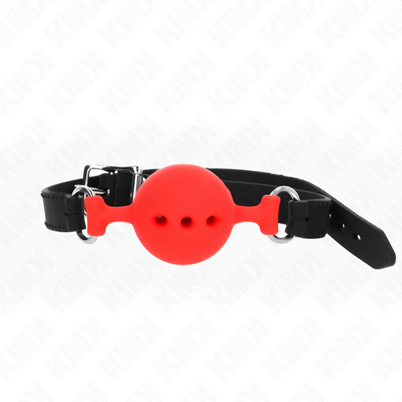 Kink - Mordaza completa de silicona 55 x 2 cm con bola de 4,5 cm, talla M, rojo, ajustable 35-51 cm