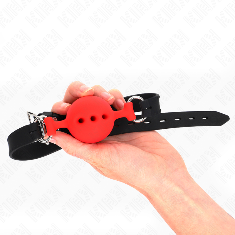 Kink - Mordaza completa de silicona 55 x 2 cm con bola de 4,5 cm, talla M, rojo, ajustable 35-51 cm