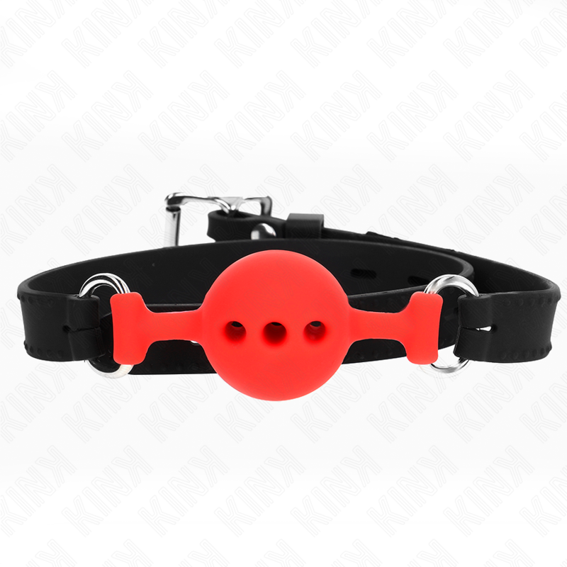 Kink - Mordaza Completa de Silicona 55 x 2 cm con Bola de 4 cm Talla S Roja Ajustable 35-51 cm