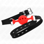 Kink - Mordaza Completa de Silicona 55 x 2 cm con Bola de 4 cm Talla S Roja Ajustable 35-51 cm